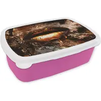 MuchoWow Broodtrommel Roze - Lunchbox Goud - Lippen - Kunst - Goud - Luxe - Abstract - Brooddoos 18x12x6 cm - Brood lunch box - Broodtrommels voor kinderen en volwassenen