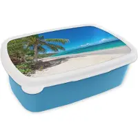 MuchoWow Broodtrommel Blauw - Lunchbox - Brooddoos - Strand - Zee - Tropisch - 18x12x6 cm - Kinderen - Jongen
