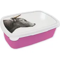MuchoWow Broodtrommel Roze - Lunchbox - Brooddoos - Schotse hooglander - Dieren - Hoorn - Gold - 18x12x6 cm - Kinderen - Meisje