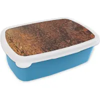 MuchoWow Broodtrommel Blauw - Lunchbox - Brooddoos - Roest - Bruin - Oranje - Metaal - Patroon - Structuur - 18x12x6 cm - Kinderen - Jongen