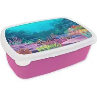 MuchoWow Broodtrommel Roze - Lunchbox - Brooddoos - Zee - Koraal - Onderwaterwereld - Illustratie - 18x12x6 cm - Kinderen - Meisje