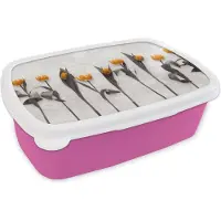 MuchoWow Broodtrommel Roze - Lunchbox - Brooddoos - Bloemen - Tulpen - Marmer - 18x12x6 cm - Kinderen - Meisje