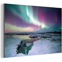 MuchoWow Wanddecoratie Metaal - Aluminium Schilderij Industrieel - Noorderlicht - IJs - Sneeuw - 60x40 cm - Dibond - Foto op aluminium - Industriële muurdecoratie - Voor de woonkamer/slaapkamer