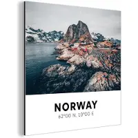 MuchoWow Wanddecoratie Metaal - Aluminium Schilderij Industrieel - Noorwegen - Scandinavië - Bergen - Winter - 90x90 cm - Dibond - Foto op aluminium - Industriële muurdecoratie - Voor de woonkamer/slaapkamer