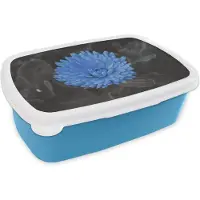 MuchoWow Broodtrommel Blauw - Lunchbox - Brooddoos - Bloemen - Zwart - Wit - Blauw - 18x12x6 cm - Kinderen - Jongen
