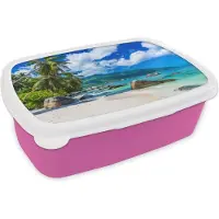 MuchoWow Broodtrommel Roze - Lunchbox - Brooddoos - Strand - Zee - Tropisch - 18x12x6 cm - Kinderen - Meisje