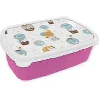 MuchoWow Broodtrommel Roze - Lunchbox - Brooddoos - Jongens - Patronen - Luchtballon - Kinderen - 18x12x6 cm - Kinderen - Meisje