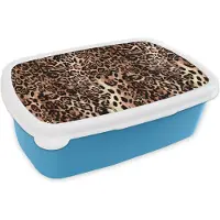 MuchoWow Broodtrommel Blauw - Lunchbox - Brooddoos - Dierenprint - Luipaard - Design - Luxe - 18x12x6 cm - Kinderen - Jongen