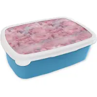 MuchoWow Broodtrommel Blauw - Lunchbox - Brooddoos - Alcohol inkt - Marmer - Roze - Patronen - 18x12x6 cm - Kinderen - Jongen