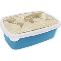MuchoWow Broodtrommel Blauw - Lunchbox - Brooddoos - Kaart - Wereld - Vintage - 18x12x6 cm - Kinderen - Jongen