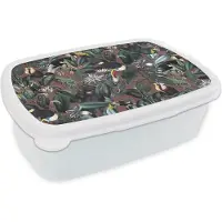 MuchoWow Broodtrommel Wit - Lunchbox - Brooddoos - Bloemen- Vogel- Bladeren - 18x12x6 cm - Volwassenen