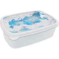 MuchoWow Broodtrommel Wit - Lunchbox - Brooddoos - Wereldkaarten - Rusland - Blauw - 18x12x6 cm - Volwassenen