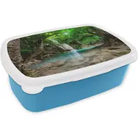 MuchoWow Broodtrommel Blauw - Lunchbox - Brooddoos - Jungle - Waterval - Planten - Water - Natuur - 18x12x6 cm - Kinderen - Jongen