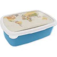 MuchoWow Broodtrommel Blauw - Lunchbox - Brooddoos - Kaart - Wereld - Bruin - 18x12x6 cm - Kinderen - Jongen