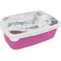 MuchoWow Broodtrommel Roze - Lunchbox - Brooddoos - Wereldkaarten - Japan - Zilver - 18x12x6 cm - Kinderen - Meisje