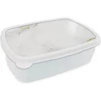 MuchoWow Broodtrommel Wit - Lunchbox - Brooddoos - Marmer - Goud - Wit - Luxe - 18x12x6 cm - Volwassenen