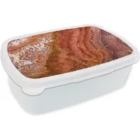 MuchoWow Broodtrommel Wit - Lunchbox - Brooddoos - Marmer - Natuursteen - Textuur - 18x12x6 cm - Volwassenen