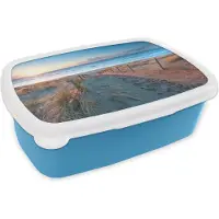 MuchoWow Broodtrommel Blauw - Lunchbox - Brooddoos - Strand - Zee - Zon - Duin - 18x12x6 cm - Kinderen - Jongen