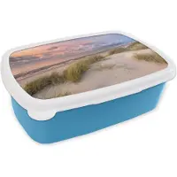 MuchoWow Broodtrommel Blauw - Lunchbox - Brooddoos - Strand - Zee - Duin - Nederland - Roze - 18x12x6 cm - Kinderen - Jongen