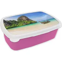 MuchoWow Broodtrommel Roze - Lunchbox - Brooddoos - Strand - Zee - Thailand - Boot - 18x12x6 cm - Kinderen - Meisje