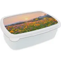 MuchoWow Broodtrommel Wit - Lunchbox - Brooddoos - Bloemen - Zonsondergang - Berg - 18x12x6 cm - Volwassenen
