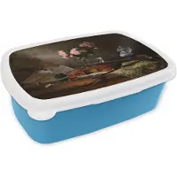 MuchoWow Broodtrommel Blauw - Lunchbox - Brooddoos - Viool - Rozen - Roze - Bloemen - Stilleven - 18x12x6 cm - Kinderen - Jongen