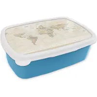 MuchoWow Broodtrommel Blauw - Lunchbox - Brooddoos - Wereld - Kaart - Retro - 18x12x6 cm - Kinderen - Jongen