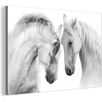 MuchoWow Wanddecoratie Metaal - Aluminium Schilderij Industrieel - Paard - Dieren - Portret - Wit - 90x60 cm - Dibond - Foto op aluminium - Industriële muurdecoratie - Voor de woonkamer/slaapkamer