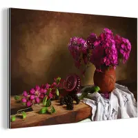 MuchoWow Wanddecoratie Metaal - Aluminium Schilderij Industrieel - Rustiek - Bloemen - Roze - Vaas - Stilleven - 30x20 cm - Dibond - Foto op aluminium - Industriële muurdecoratie - Voor de woonkamer/slaapkamer