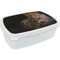 MuchoWow Broodtrommel Wit - Lunchbox - Brooddoos - Wilde dieren - Panter - Portret - Zwart - Dieren - 18x12x6 cm - Volwassenen
