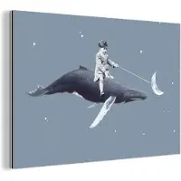 MuchoWow Wanddecoratie Metaal - Aluminium Schilderij Industrieel - Ruimte - Jongen - Maan - Walvis - 180x120 cm - Dibond - Foto op aluminium - Industriële muurdecoratie - Voor de woonkamer/slaapkamer