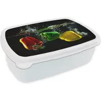 MuchoWow Broodtrommel Wit - Lunchbox - Brooddoos - Paprika - Groente - Water - Zwart - Rood - Groen - Geel - 18x12x6 cm - Volwassenen