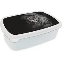 MuchoWow Broodtrommel Wit - Lunchbox - Brooddoos - Leeuw - Ogen - Oranje - Zwart wit - Dieren - Portret - 18x12x6 cm - Volwassenen