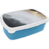 MuchoWow Broodtrommel Blauw - Lunchbox - Brooddoos - Abstract - Verf - Goud - Zwart - Marmer - 18x12x6 cm - Kinderen - Jongen