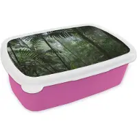 MuchoWow Broodtrommel Roze - Lunchbox - Brooddoos - Regenwoud - Tropisch - Jungle - Bomen - Planten - 18x12x6 cm - Kinderen - Meisje