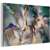 MuchoWow Wanddecoratie Metaal - Aluminium Schilderij Industrieel - Goud - Blauw - Marmer - 60x40 cm - Dibond - Foto op aluminium - Industriële muurdecoratie - Voor de woonkamer/slaapkamer