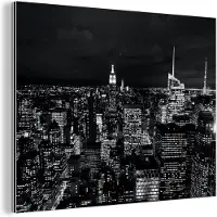 MuchoWow Wanddecoratie Metaal - Aluminium Schilderij Industrieel - Skyline - Zwart - Wit - New York - Amerika - 120x90 cm - Dibond - Foto op aluminium - Industriële muurdecoratie - Voor de woonkamer/slaapkamer