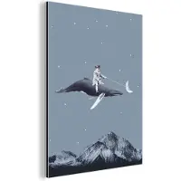 MuchoWow Wanddecoratie Metaal - Aluminium Schilderij Industrieel - Ruimte - Jongen - Maan - Walvis - 60x80 cm - Dibond - Foto op aluminium - Industriële muurdecoratie - Voor de woonkamer/slaapkamer