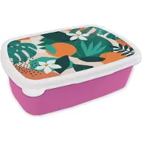 MuchoWow Broodtrommel Roze - Lunchbox - Brooddoos - Bloemen - Fruit - Jungle - 18x12x6 cm - Kinderen - Meisje