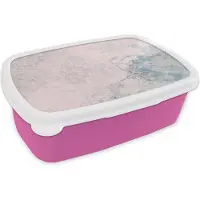 MuchoWow Broodtrommel Roze - Lunchbox Cement - Beton - Retro - Industrieel - Wit - Blauw - Brooddoos 18x12x6 cm - Brood lunch box - Broodtrommels voor kinderen en volwassenen