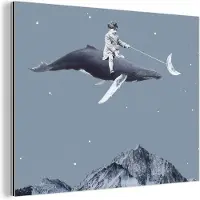 MuchoWow Wanddecoratie Metaal - Aluminium Schilderij Industrieel - Ruimte - Jongen - Maan - Walvis - 160x120 cm - Dibond - Foto op aluminium - Industriële muurdecoratie - Voor de woonkamer/slaapkamer