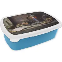 MuchoWow Broodtrommel Blauw - Lunchbox - Brooddoos - Boek - Stilleven - Walnoot - Lantaarn - Vintage - 18x12x6 cm - Kinderen - Jongen