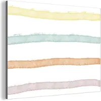 MuchoWow Wanddecoratie Metaal - Aluminium Schilderij Industrieel - Lijn - Pastel - Regenboog - Patronen - 160x120 cm - Dibond - Foto op aluminium - Industriële muurdecoratie - Voor de woonkamer/slaapkamer