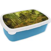 MuchoWow Broodtrommel Blauw - Lunchbox - Brooddoos - Bomen - Steen - Bos - Natuur - Planten - 18x12x6 cm - Kinderen - Jongen