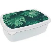 MuchoWow Broodtrommel Wit - Lunchbox - Brooddoos - Monstera - Bladeren - Planten - Jungle - Natuur - 18x12x6 cm - Volwassenen