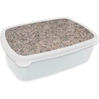 MuchoWow Broodtrommel Wit - Lunchbox - Brooddoos - Graniet - Steen - Patroon - Design - Bruin - Grijs - 18x12x6 cm - Volwassenen