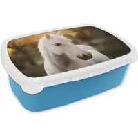 MuchoWow Broodtrommel Blauw - Lunchbox - Brooddoos - Paard - Zon - Herfst - Dieren - Natuur - 18x12x6 cm - Kinderen - Jongen