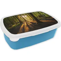 MuchoWow Broodtrommel Blauw - Lunchbox - Brooddoos - Zon - Bomen - Bos - Landschap - Natuur - 18x12x6 cm - Kinderen - Jongen