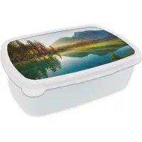 MuchoWow Broodtrommel Wit - Lunchbox - Brooddoos - Meer - Bos - Bergen - Natuur - Zon - Landschap - 18x12x6 cm - Volwassenen