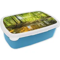 MuchoWow Broodtrommel Blauw - Lunchbox - Brooddoos - Bos - Landschap - Water - Bomen - Zon - Groen - Natuur - 18x12x6 cm - Kinderen - Jongen